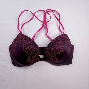 Victoria’s Secret -Very Sexy Push Up- 32 D -Front Close -Dk Purple w/ Pink Lace